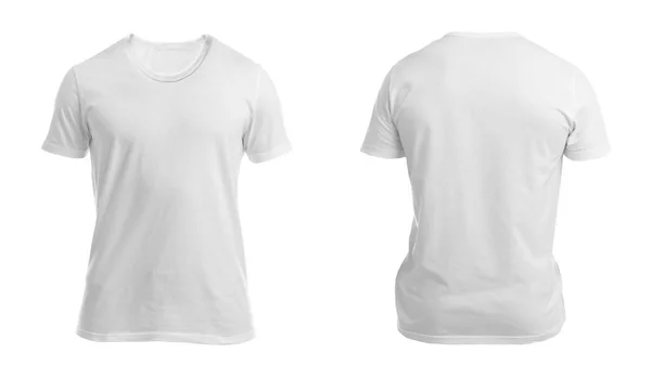 Przód Tył Widok Puste Shirt Białym Tle — Zdjęcie stockowe