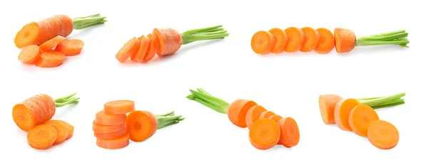 Set Con Zanahorias Maduras Rodajas Sobre Fondo Blanco —  Fotos de Stock