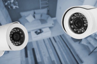 Oturma odası görünümünün üzerinde Cctv kameraları gözetim altında