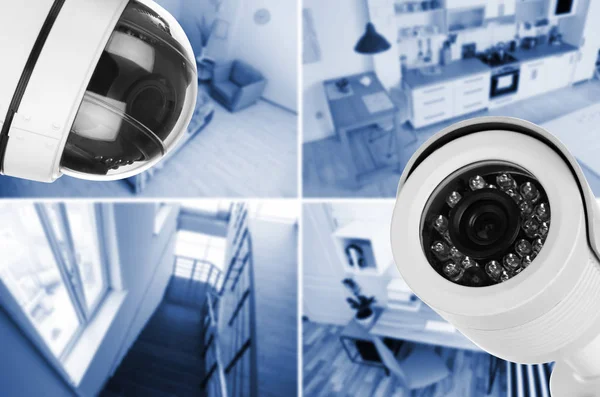 Diferentes Quartos Sob Vigilância Câmeras Cctv Vista Acima — Fotografia de Stock