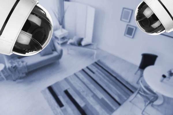 Woonkamer Cctv Camera Bewaakt Boven Weergave — Stockfoto