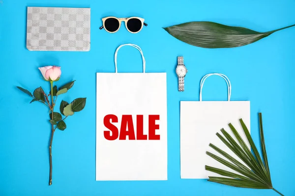 Composizione Flat Lay Con Shopping Bag Testo Vendita Venerdì Nero — Foto Stock