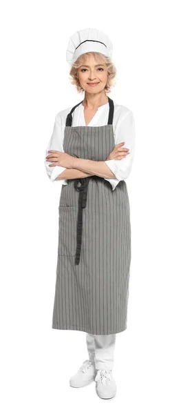 Professionele Chef Kok Dragen Van Uniform Witte Achtergrond — Stockfoto