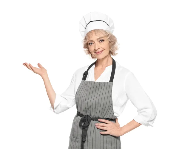 Professionele Chef Kok Dragen Van Uniform Witte Achtergrond — Stockfoto