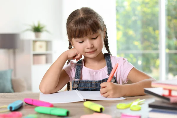 Little Girl Doing Assignment Home Stationery School — Stock Photo, Image