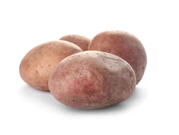 Φρέσκες Ώριμες Βιολογικά Πατάτες Λευκό Φόντο — Φωτογραφία Αρχείου