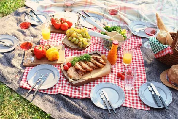Koc Jedzenie Przygotowywane Letni Piknik Świeżym Powietrzu — Zdjęcie stockowe
