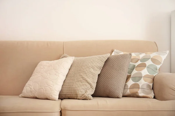 Different Soft Pillows Sofa Room — Stock Photo, Image