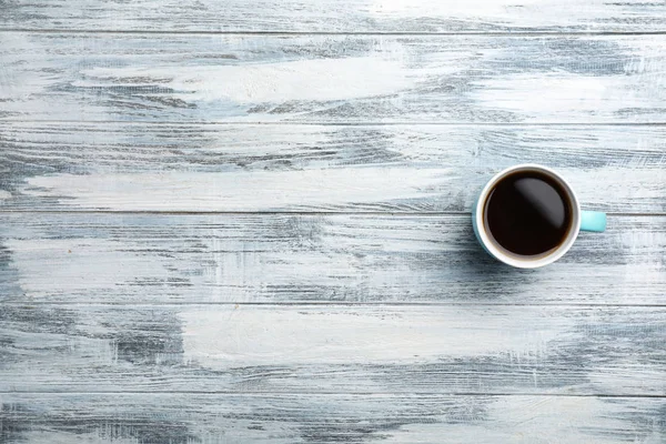 Keramiktasse Mit Heißem Aromatischen Kaffee Auf Holzhintergrund Draufsicht — Stockfoto