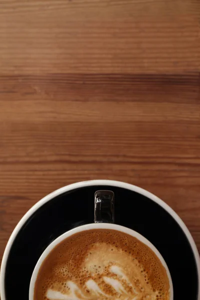 Tasse Frischer Aromatischer Kaffee Auf Holztisch Blick Von Oben — Stockfoto