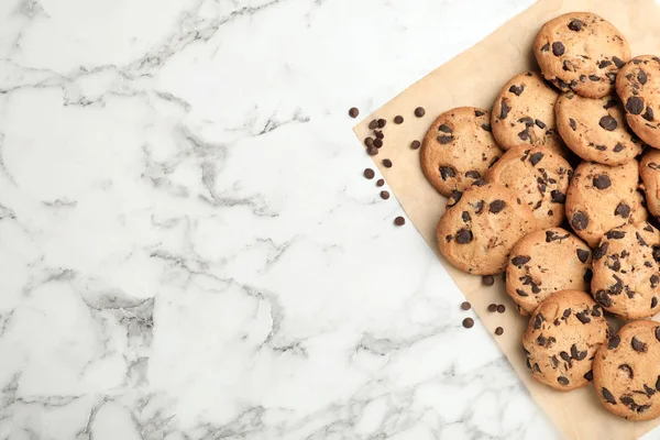 Csokoládé Cookie Márvány Háttér Szöveg Adható Lakás Laikus Összetétele — Stock Fotó