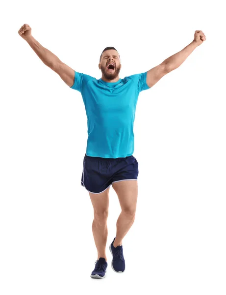 Young Happy Man Sportswear Running White Background — Stock Photo, Image