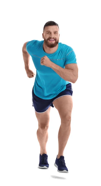 Junger Mann Sportkleidung Läuft Auf Weißem Hintergrund — Stockfoto