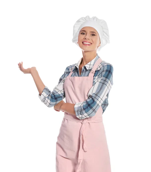 Female Chef Apron White Background — Stock Photo, Image