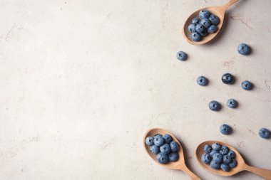 Kaşık ve renk tablosu üzerinde sulu yaban mersini düz yatıyordu kompozisyonu. Metin için yer