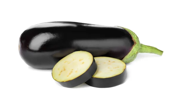 Tasty Raw Ripe Eggplants White Background — Stock Photo, Image