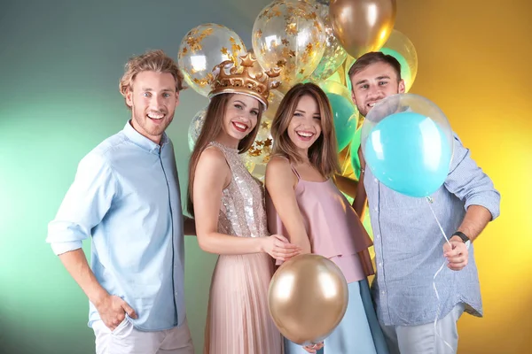 Bevriend Met Lucht Ballonnen Muffin Kleur Achtergrond Verjaardagsviering — Stockfoto