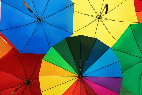 Многие Стильные Красочные Зонтики Качестве Фона Крупным Планом — стоковое фото