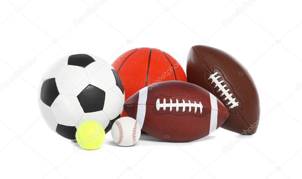 Different sport balls on white background