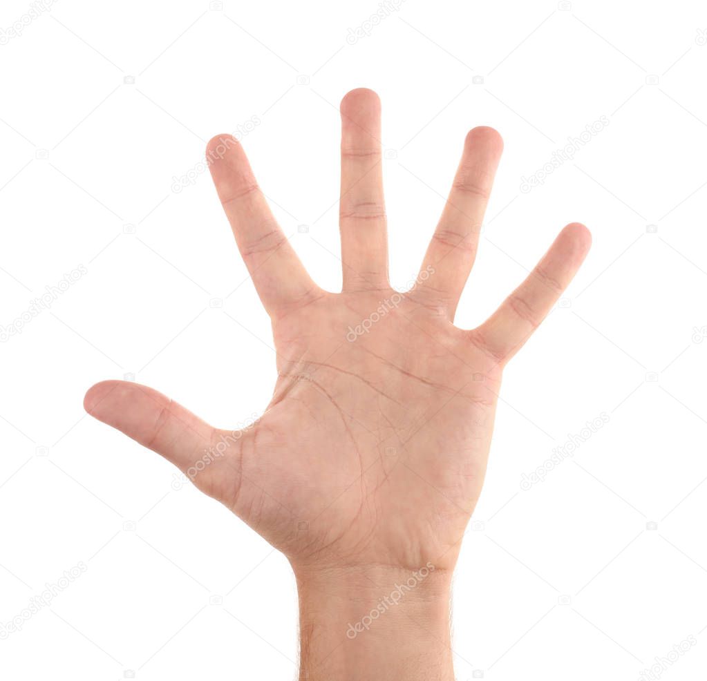 Abstract young man's hand on white background