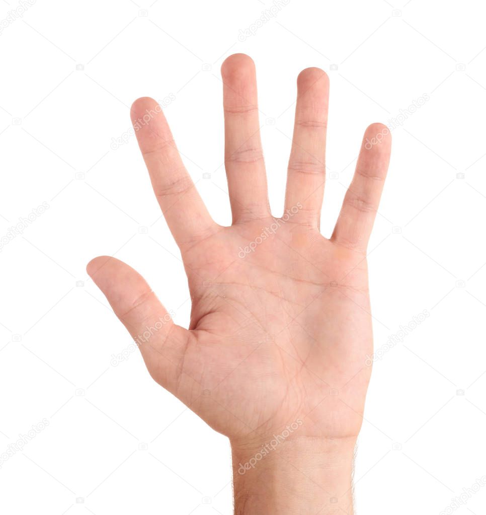 Abstract young man's hand on white background