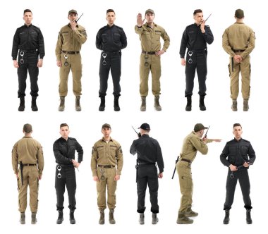  Güvenlik görevlisi ile beyaz arka plan üzerinde ayarla