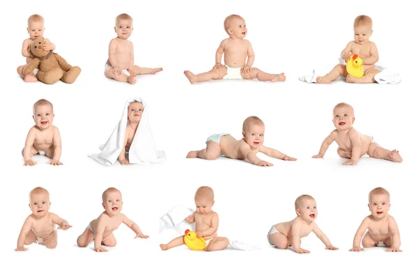 Set Con Lindo Bebé Sobre Fondo Blanco — Foto de Stock
