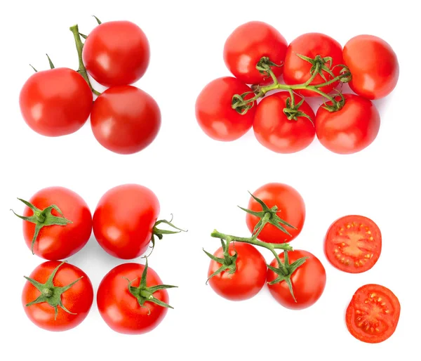 Ensemble Avec Délicieuses Tomates Mûres Sur Fond Blanc — Photo