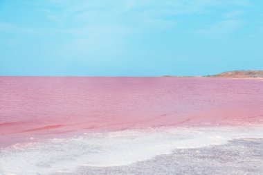 Pembe göl güzel manzarasına güneşli