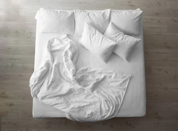 Comfortable Bed Soft Pillows Indoors Top View — Stock Photo, Image