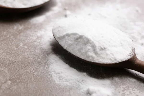 Cuchara Con Bicarbonato Sodio Mesa Primer Plano — Foto de Stock