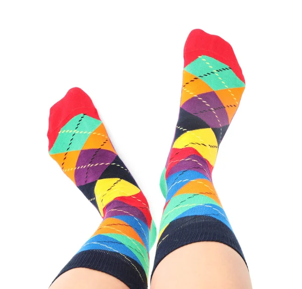 Woman Stylish Socks White Background Closeup — Stock Photo, Image