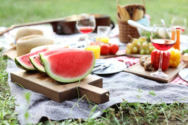 Blanket Food Prepared Summer Picnic Outdoors — Stock Photo, Image