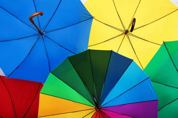 Viele Stylische Bunte Regenschirme Als Hintergrund Nahaufnahme — Stockfoto