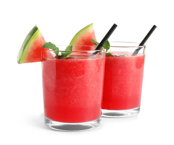 Tasty Summer Watermelon Drink Glasses White Background Royalty Free Stock Photos