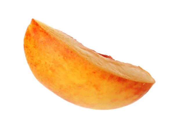 Slice Juicy Peach White Background — Stock Photo, Image