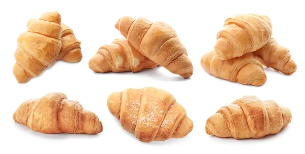 Set Con Croissant Freschi Gustosi Sfondo Bianco — Foto Stock