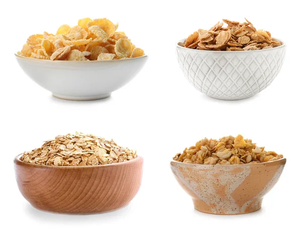 Kahvaltılık kase ile beyaz arka plan üzerinde ayarlayın. Sağlıklı bütün tahıl tarifi