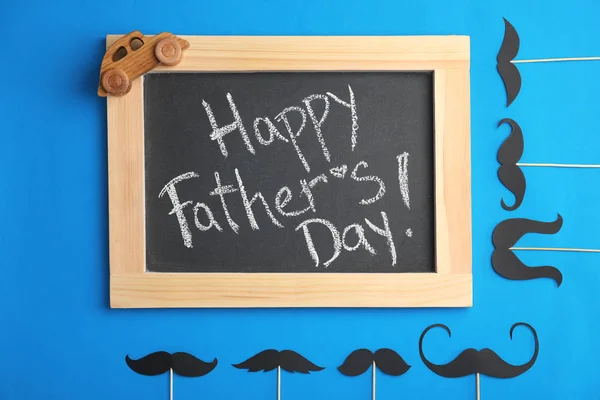 Flat Lay Composition Blackboard Moustaches Color Background Happy Father Day — Stock Photo, Image