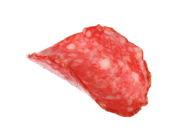 Slice Tasty Salami White Background — Stock Photo, Image