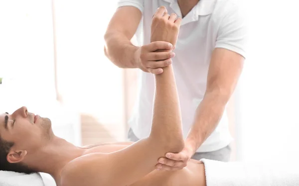 Young Man Receiving Massage Salon Closeup — Stock Photo, Image