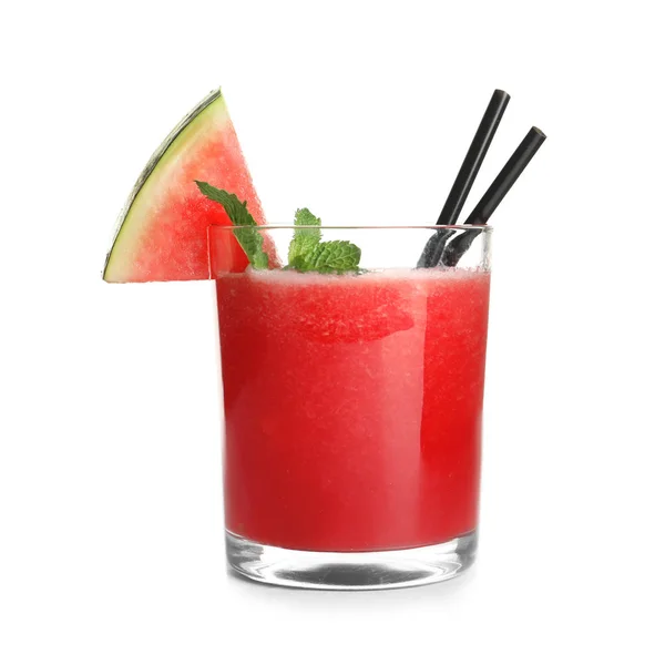 Tasty Summer Watermelon Drink Glass White Background — Stock Photo, Image