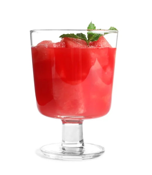 Lekker Zomer Watermeloen Drinken Met Munt Het Glas Witte Achtergrond — Stockfoto
