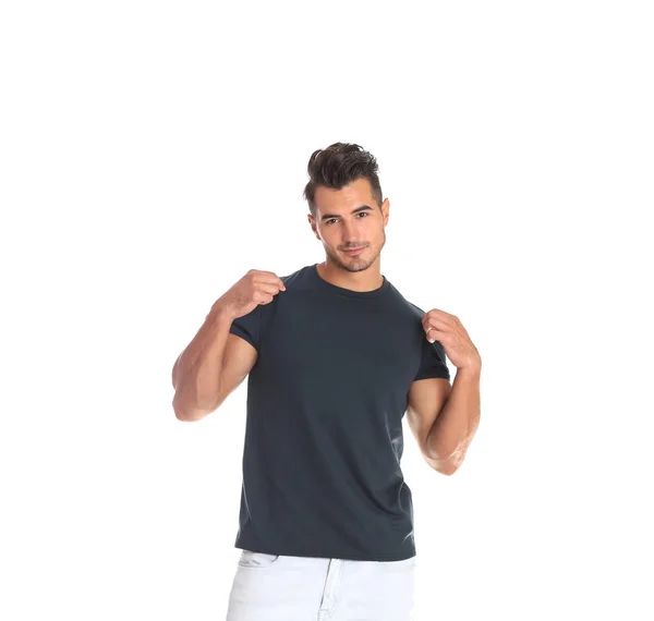 Giovanotto Shirt Sfondo Bianco Mockup Design — Foto Stock