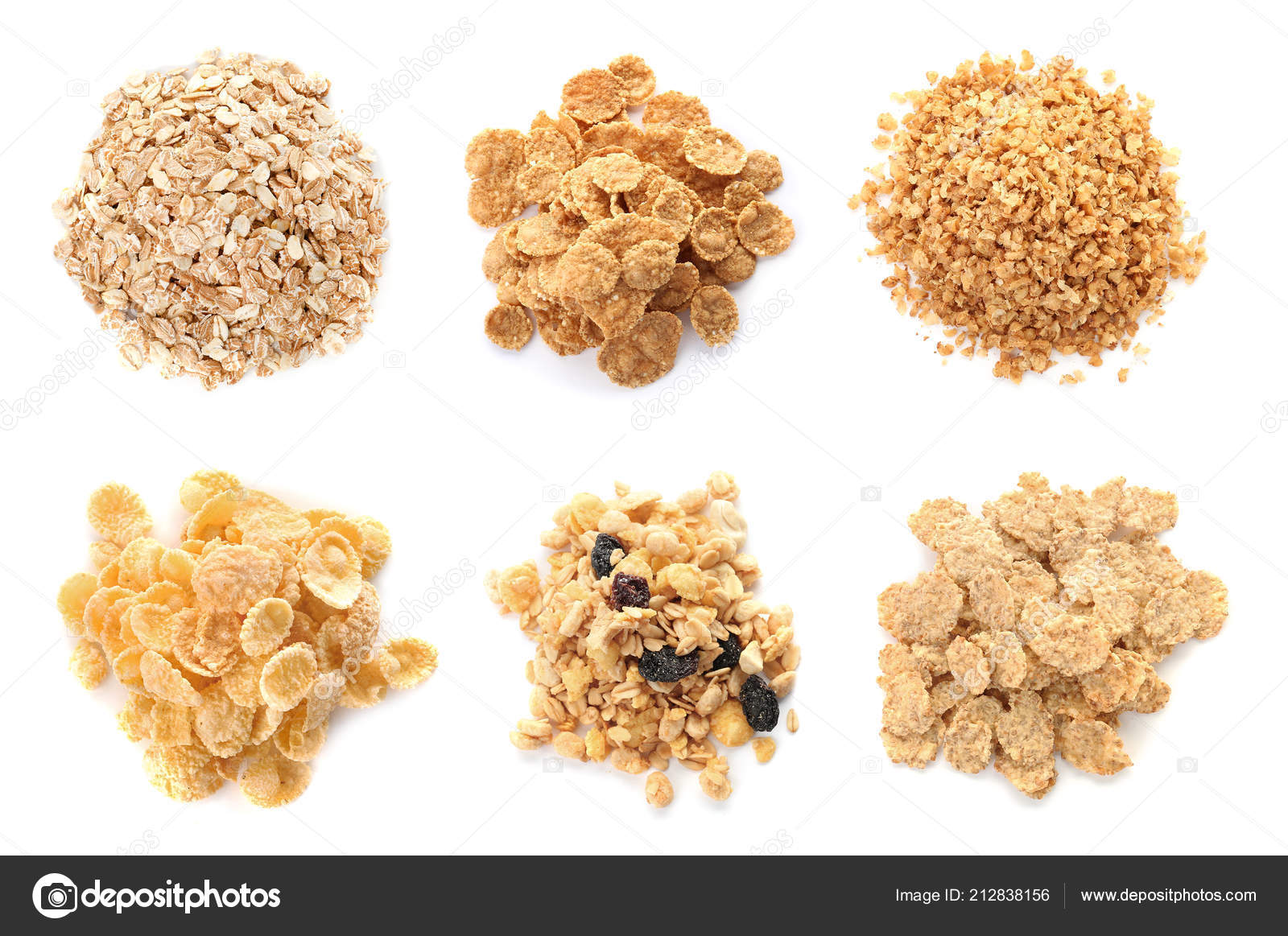 Conjunto Com Cereais Pequeno Almoço Sobre Fundo Branco Vista Superior —  Foto © NewAfrica #212838156, image size:1600x1163