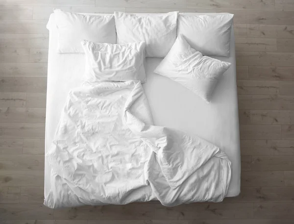 Comfortable Bed Soft Pillows Indoors Top View — Stock Photo, Image