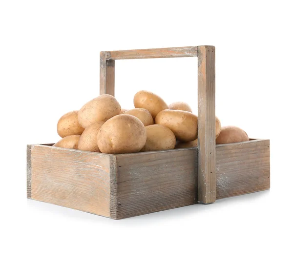 Basket Fresh Ripe Organic Potatoes White Background — Stock Photo, Image