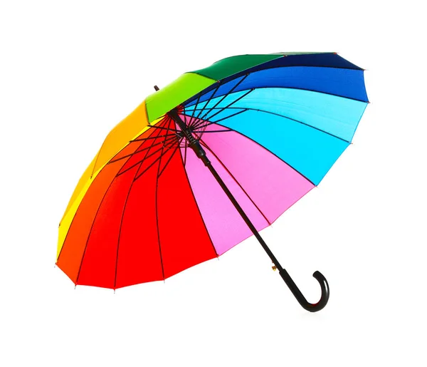 Открытый Зонтик Цвета Радуги Белом Фоне — стоковое фото
