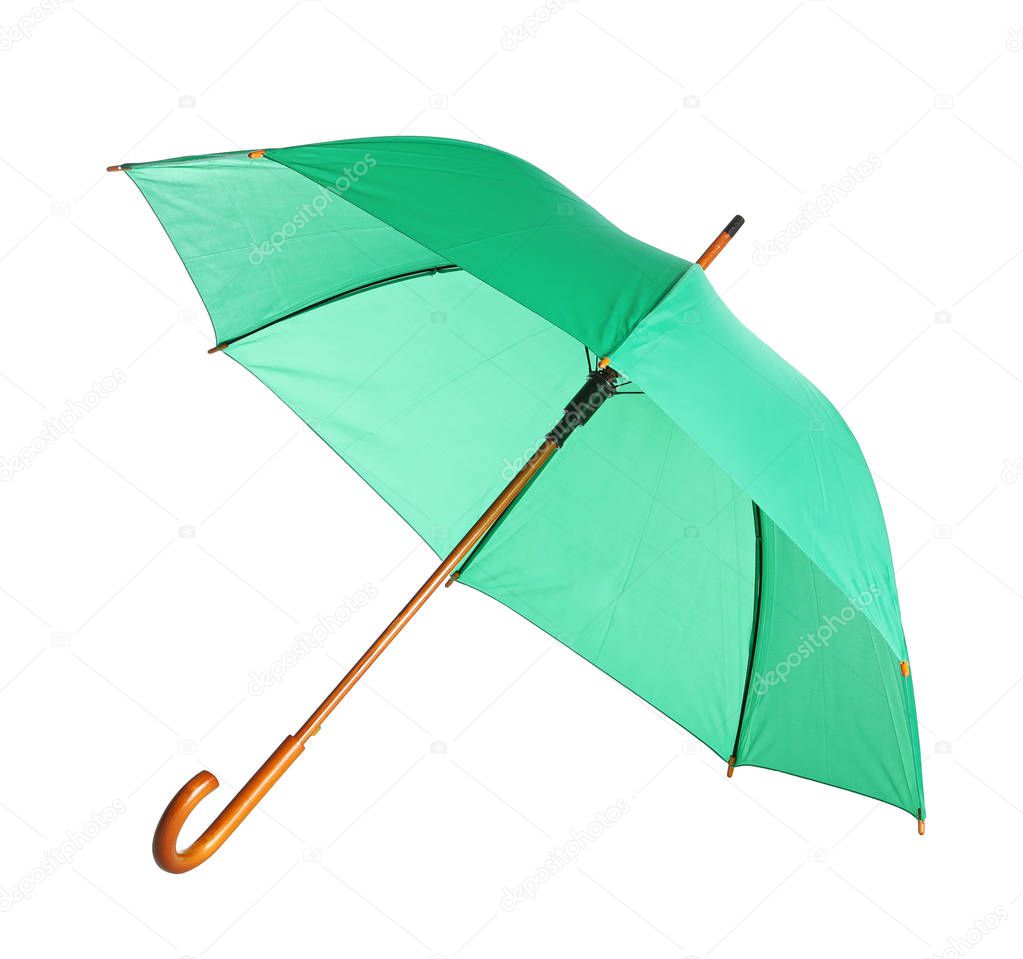 Beautiful open umbrella on white background