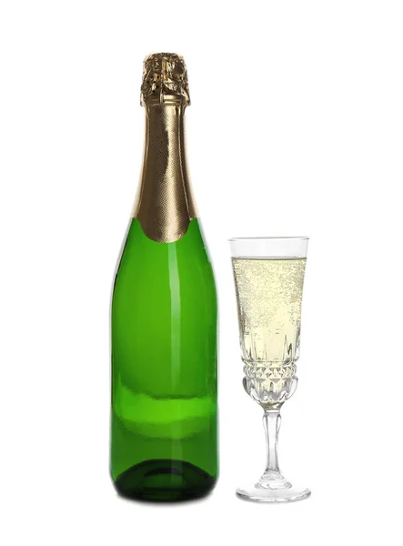 Бутылка Бокал Шампанским Белом Фоне Праздничный Напиток — стоковое фото